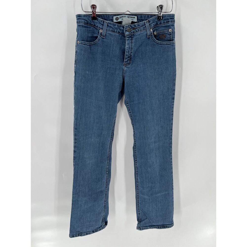 Harley Davidson Jeans Womens 8 Blue Vintage Denim Logo Biker Straight Leg